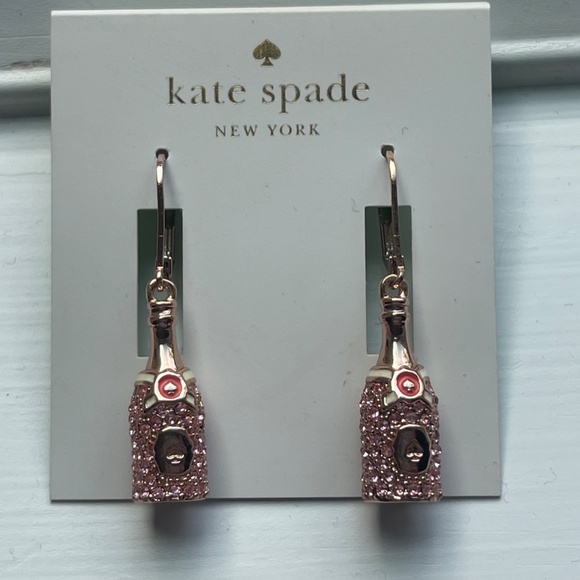 New Kate Spade Pink Sparkly Champagne Bottle Earrings - Picture 5 of 5